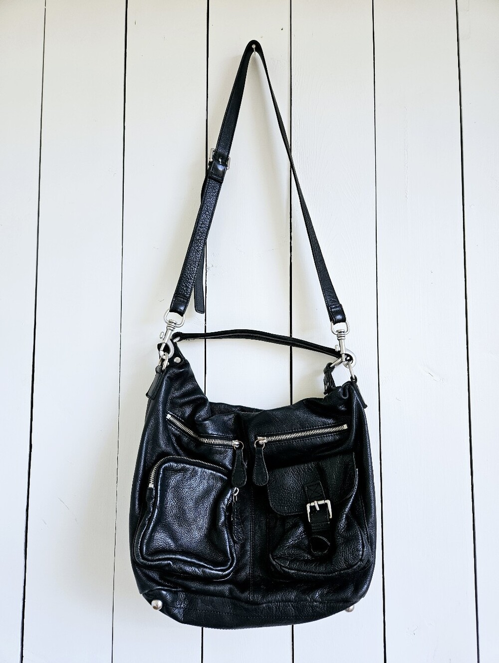 LK Berlin by Leibeskind Black Leather Crossbody Bag Slouchy Purse